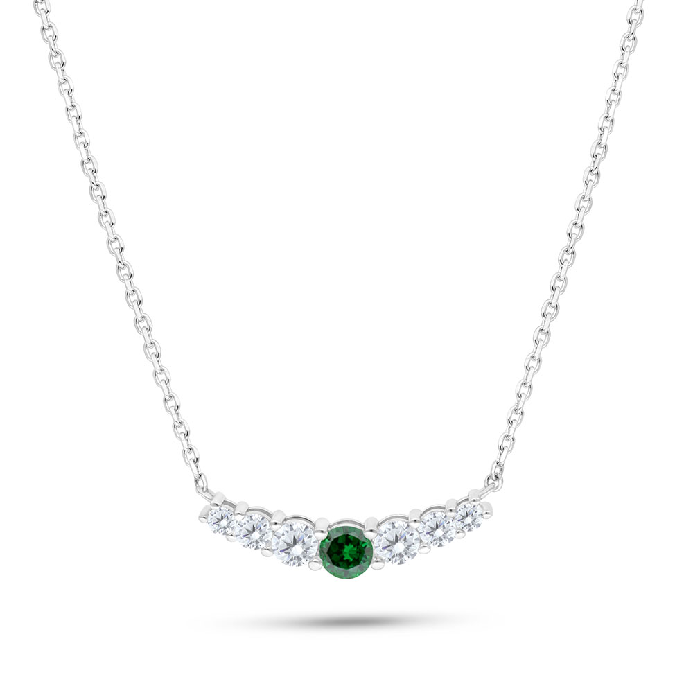 Sterling Silver 925 Necklace Rhodium Plated Embedded With Emerald Zircon And White Zircon