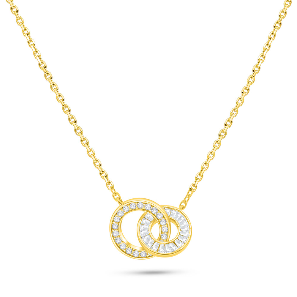 Sterling Silver 925 Necklace Golden Plated Embedded With White Zircon