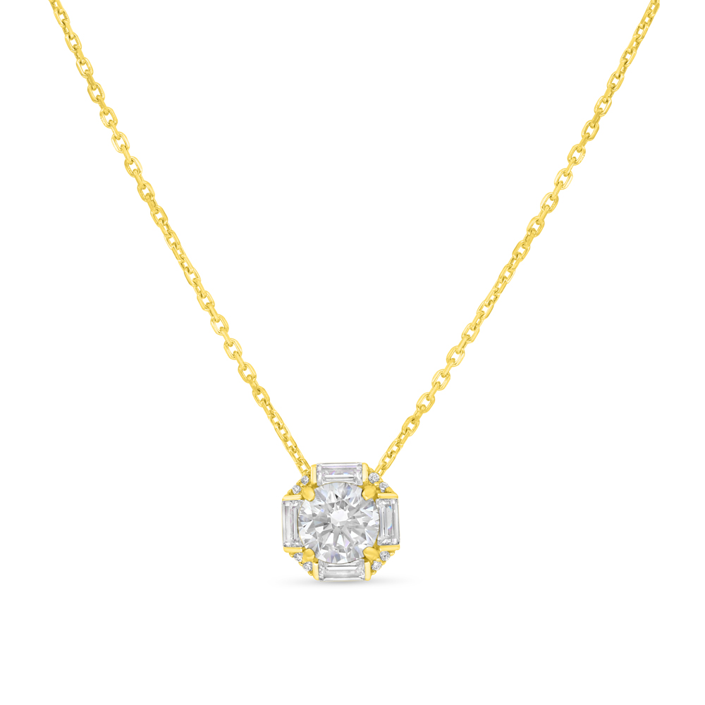 Sterling Silver 925 Necklace Golden Plated Embedded With White Zircon