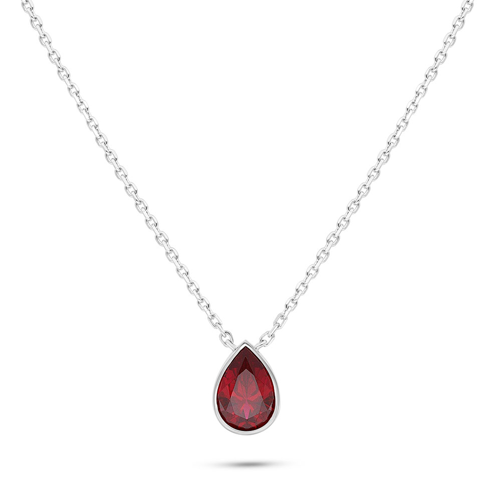 Sterling Silver 925 Necklace Rhodium Plated Embedded With Ruby Corundum 