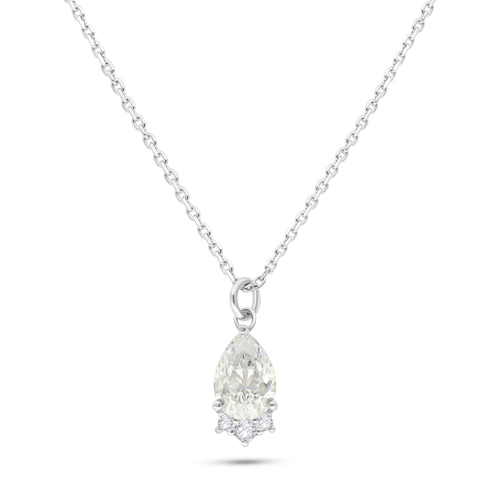 Sterling Silver 925 Necklace Rhodium Plated Embedded With Yellow Diamond And White Zircon