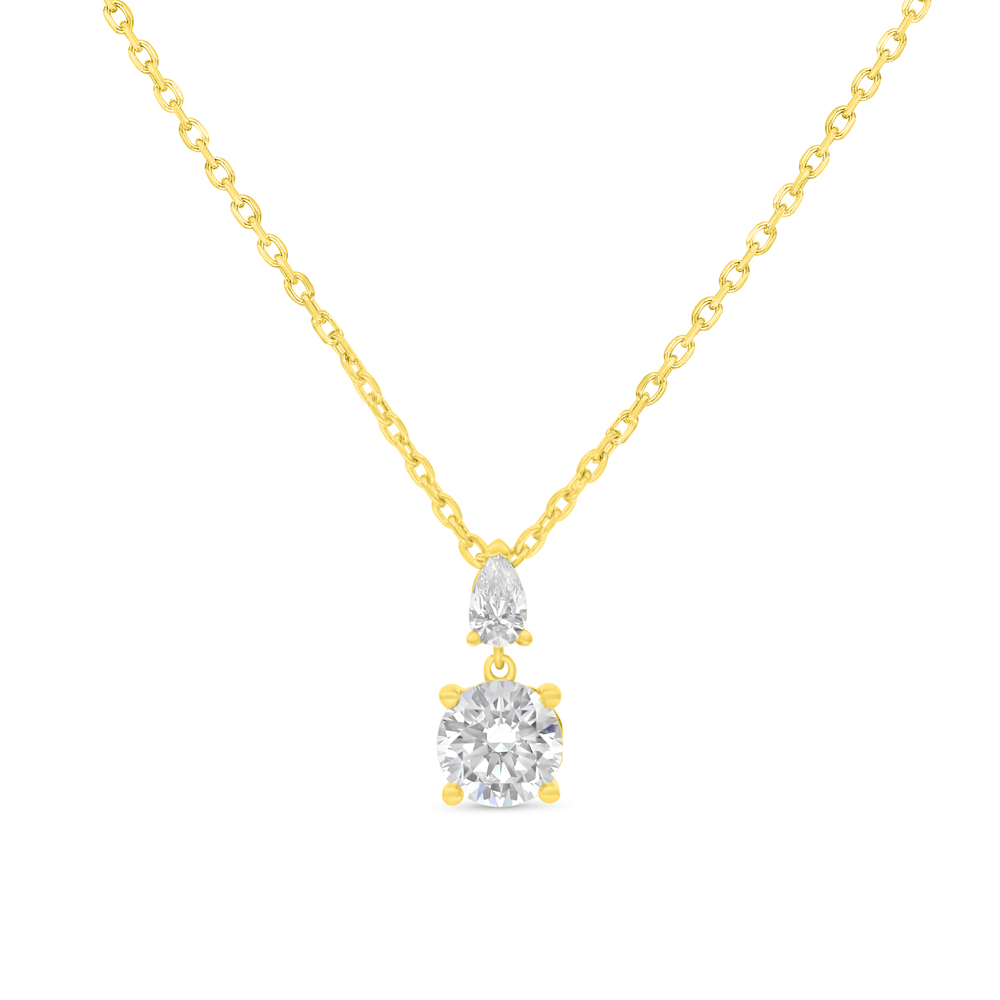 Sterling Silver 925 Necklace Golden Plated Embedded With White Zircon