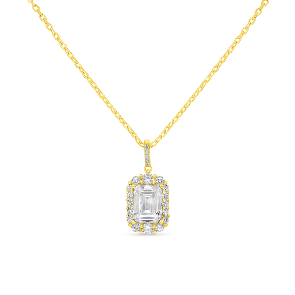 Sterling Silver 925 Necklace Golden Plated Embedded With White Zircon