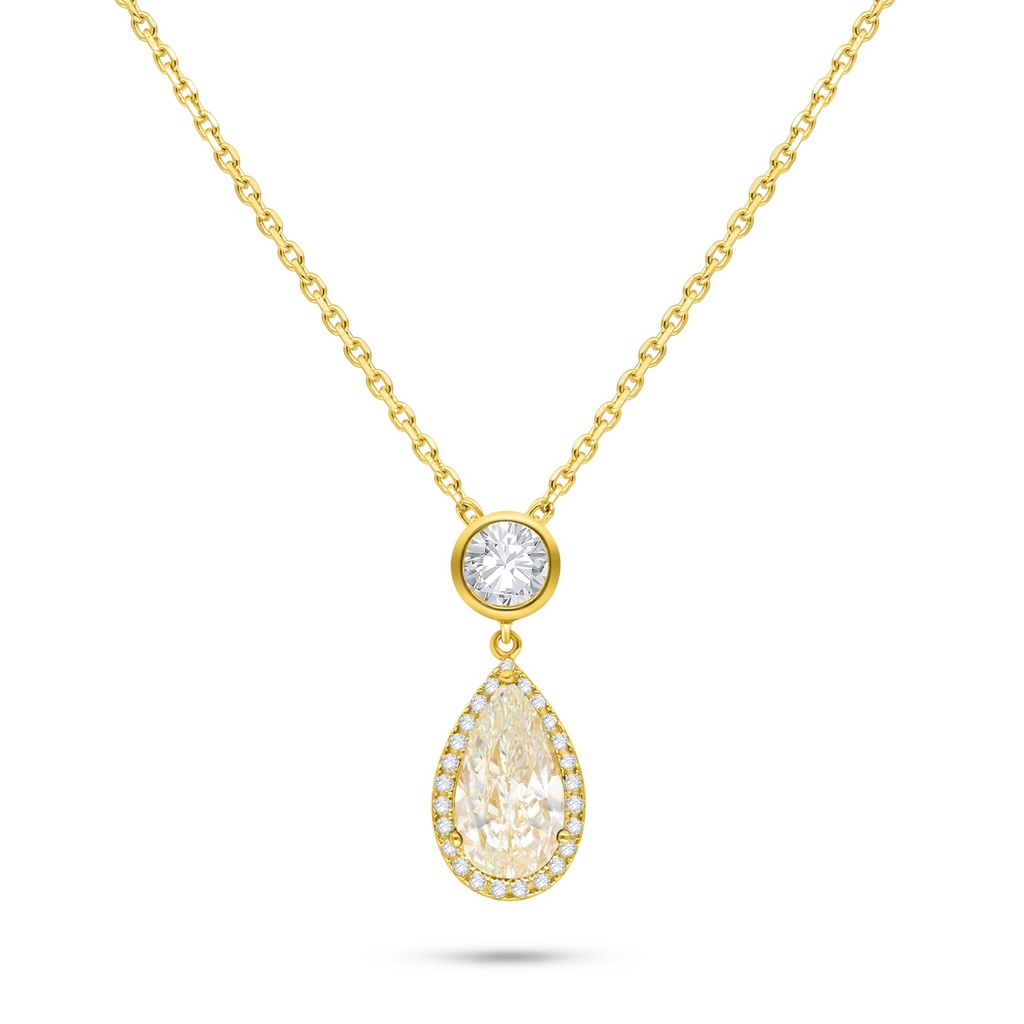 Sterling Silver 925 Necklace Golden Plated Embedded With Yellow Diamond And White Zircon