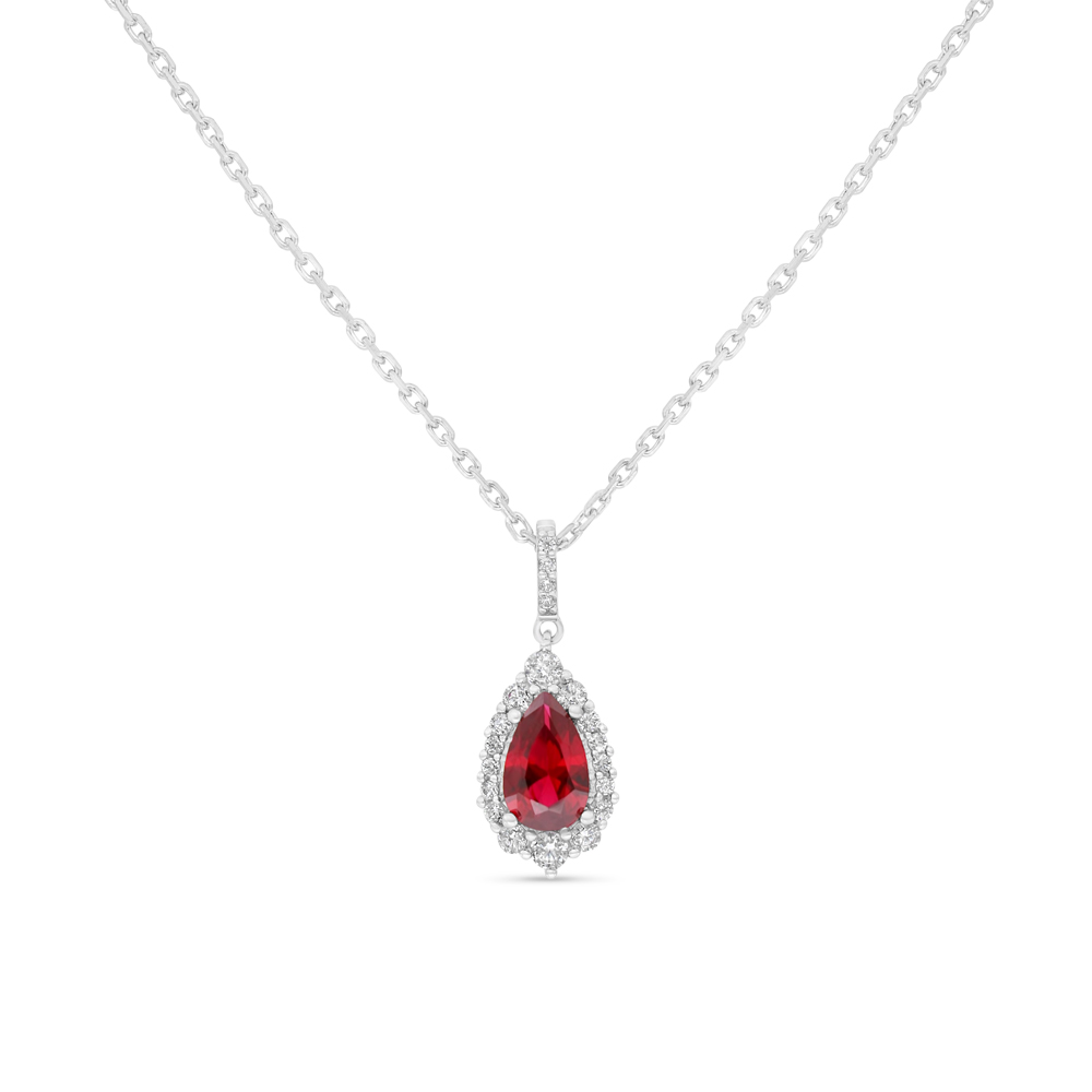 Sterling Silver 925 Necklace Rhodium Plated Embedded With Ruby Corundum And White Zircon