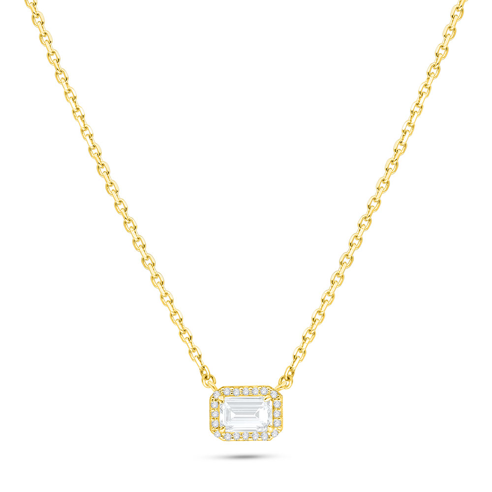 Sterling Silver 925 Necklace Golden Plated Embedded With White Zircon