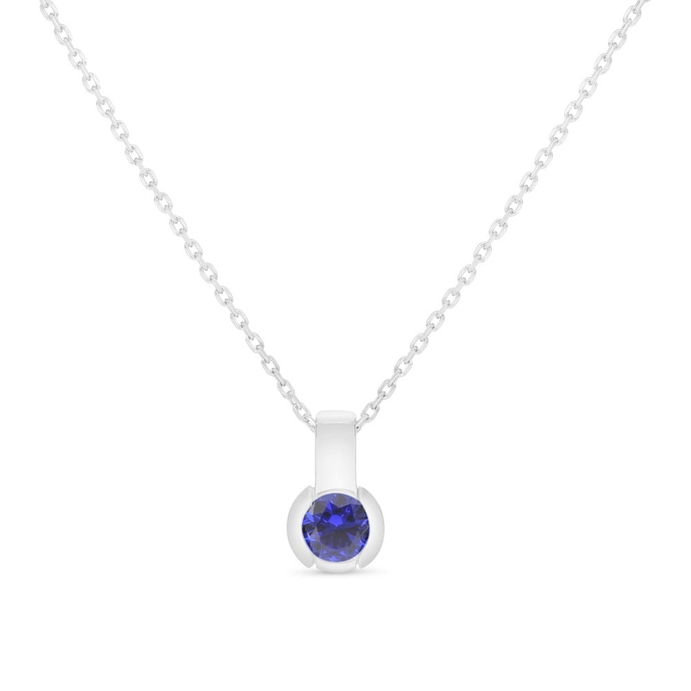 Sterling Silver 925 Necklace Rhodium Plated Embedded With Sapphire Corundum 