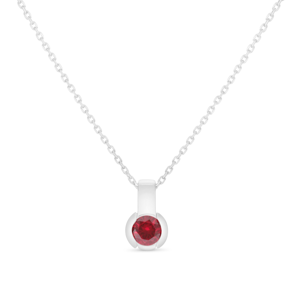 Sterling Silver 925 Necklace Rhodium Plated Embedded With Ruby Corundum 