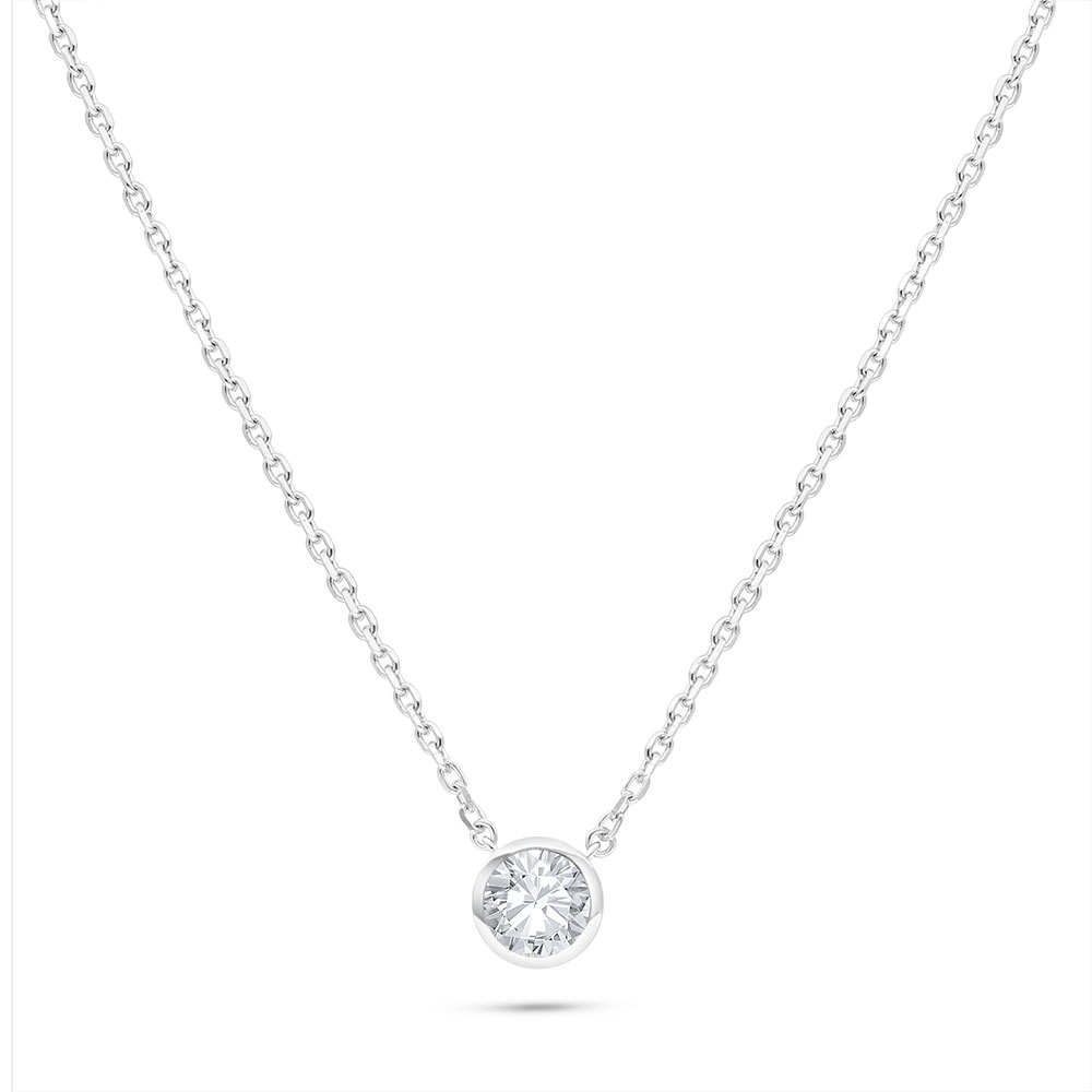 Sterling Silver 925 Necklace Rhodium Plated Embedded With Yellow Diamond And White Zircon