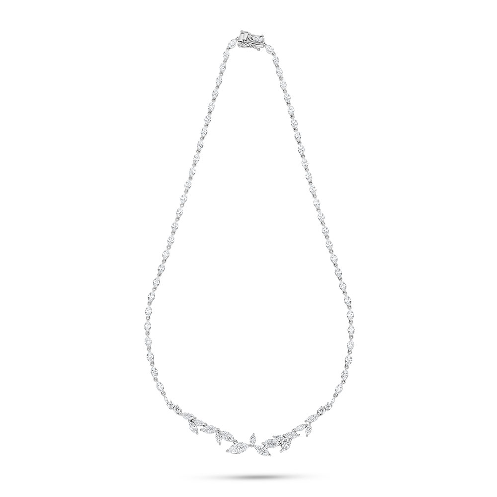 Sterling Silver 925 Necklace Rhodium Plated Embedded With White Zircon