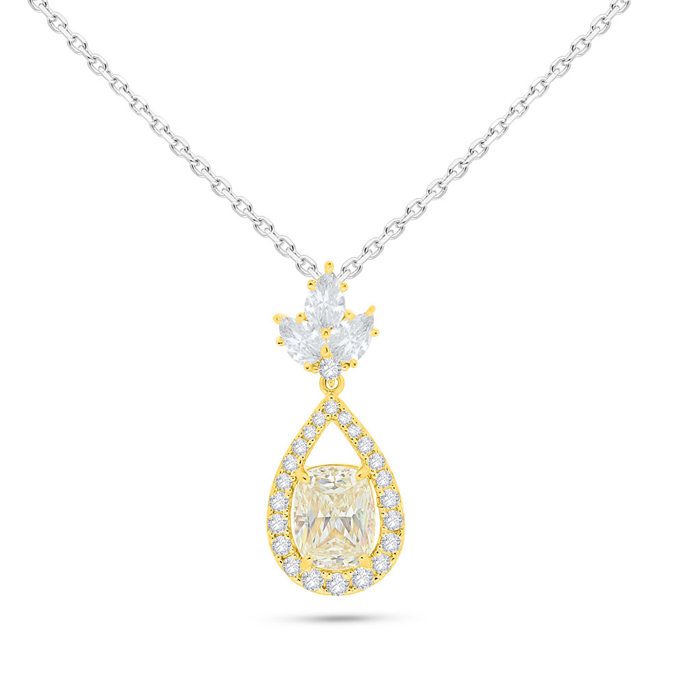 Sterling Silver 925 Necklace Golden Plated Embedded With Yellow Diamond And White Zircon