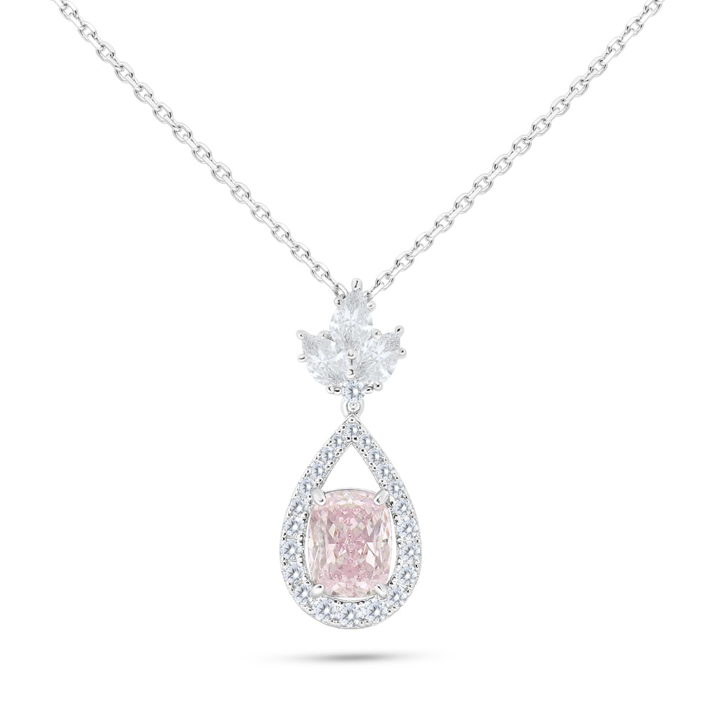 Sterling Silver 925 Necklace Rhodium Plated Embedded With pink Zircon And White Zircon