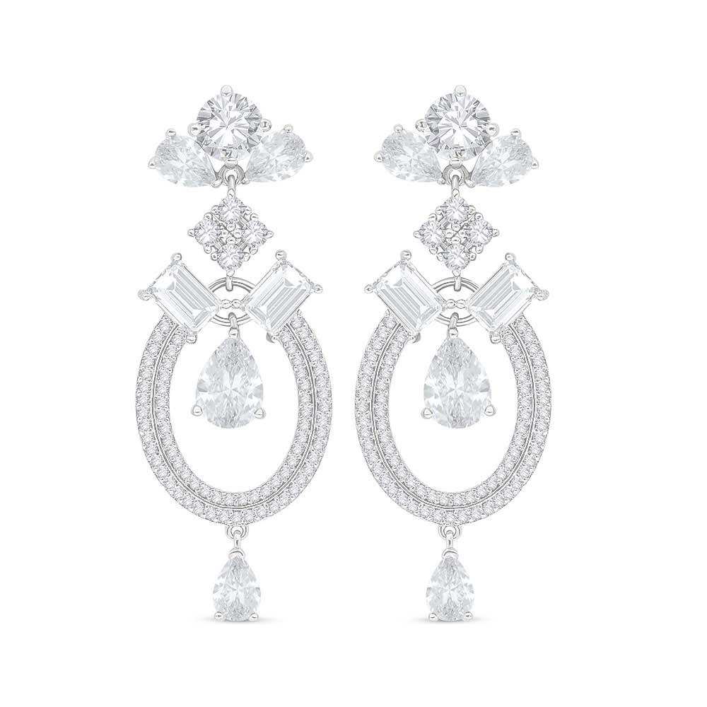 Sterling Silver 925 Earring Rhodium Plated Embedded With White Zircon