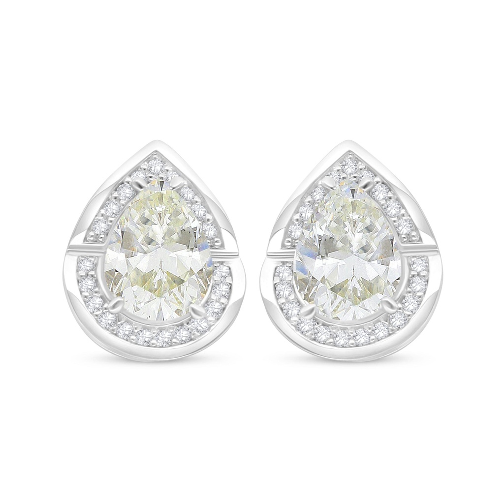 Sterling Silver 925 Earring Rhodium Plated Embedded With Yellow Diamond And White Zircon