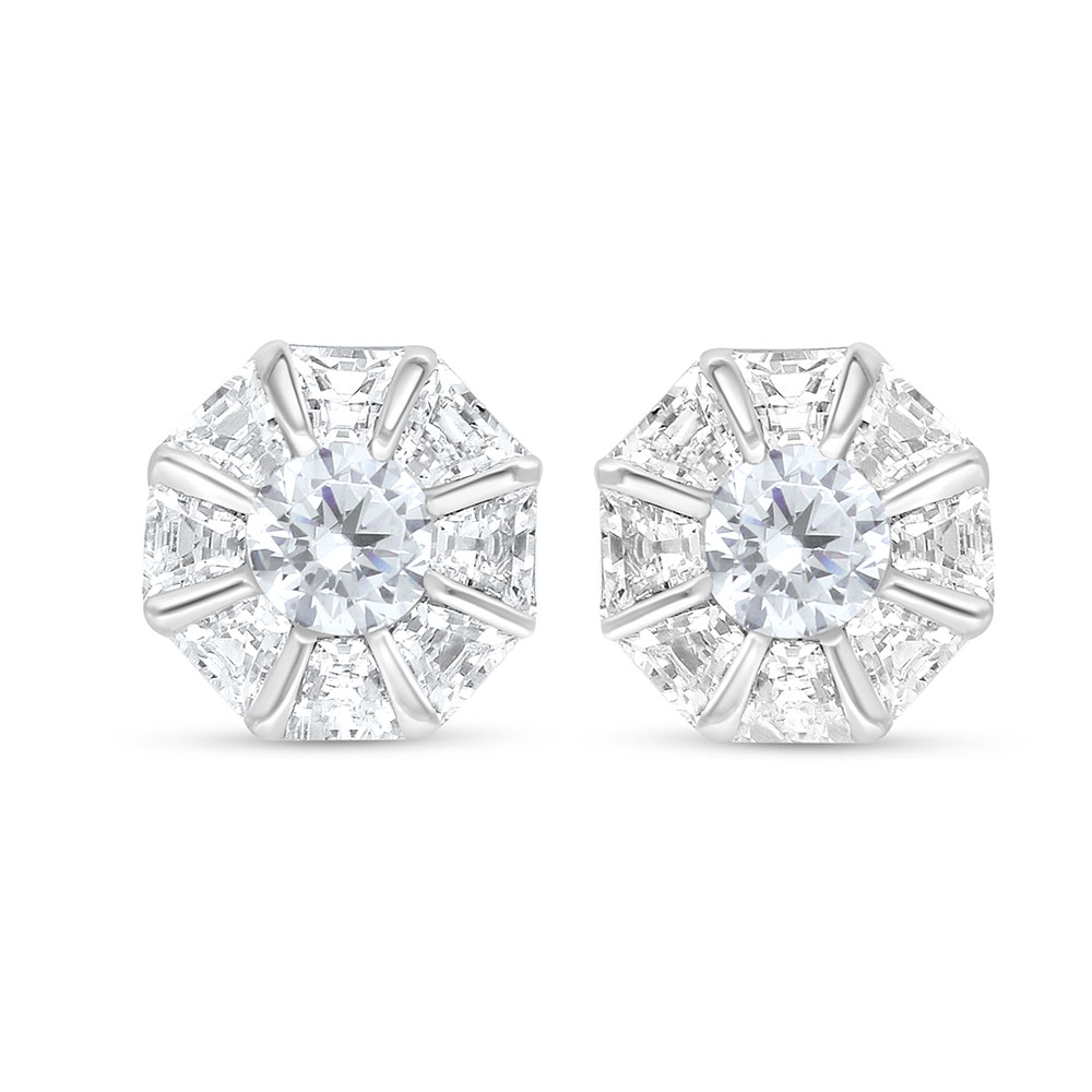 Sterling Silver 925 Earring Rhodium Plated Embedded With White Zircon