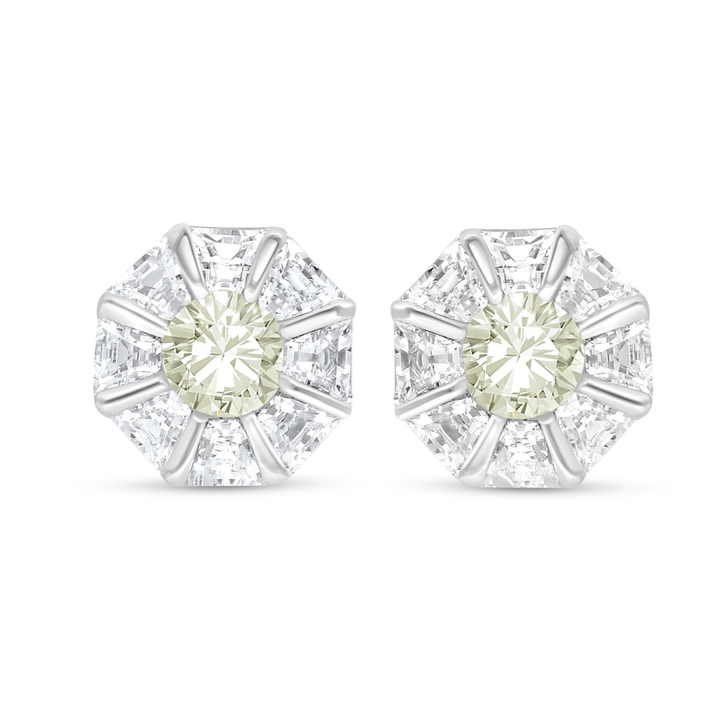 Sterling Silver 925 Earring Rhodium Plated Embedded With Yellow Diamond And White Zircon