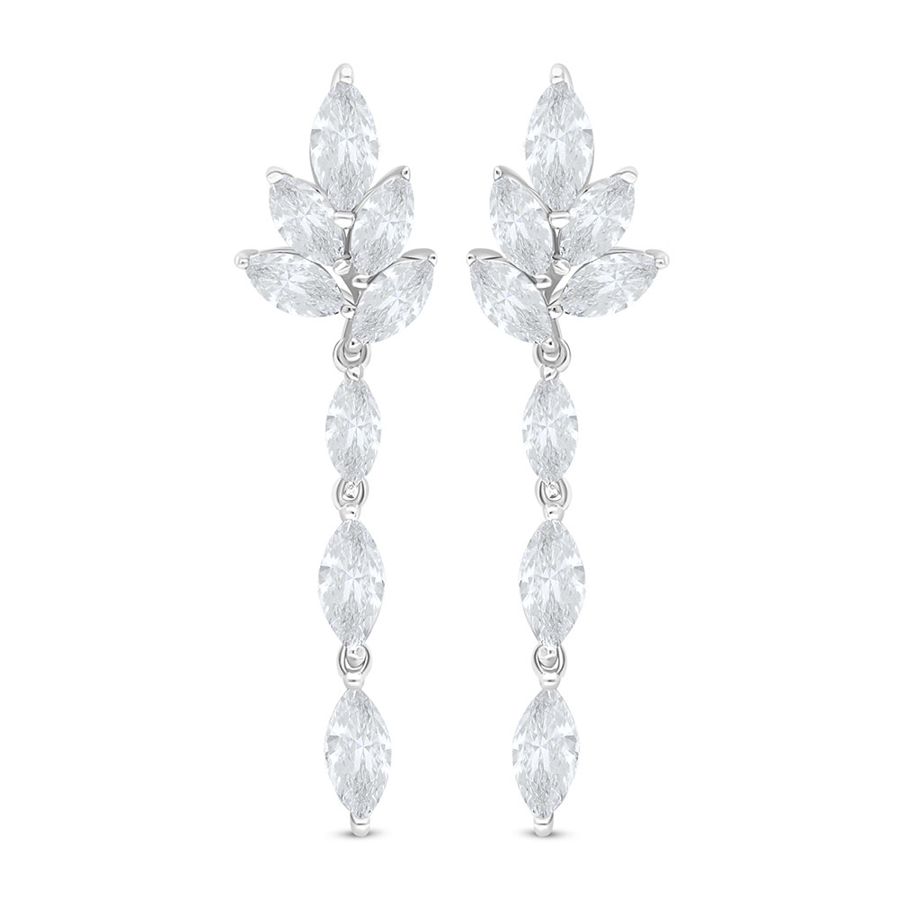 Sterling Silver 925 Earring Rhodium Plated Embedded With White Zircon