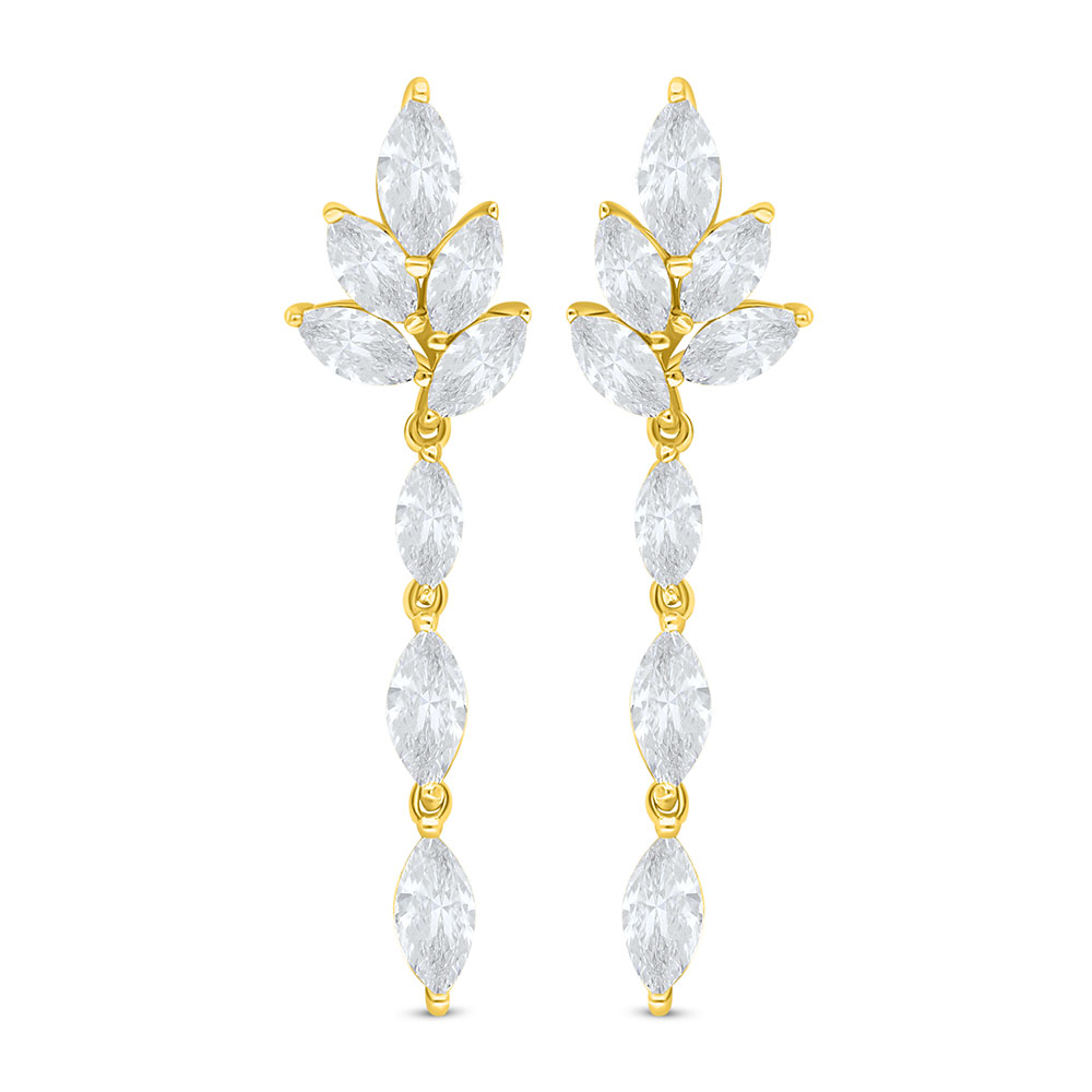 Sterling Silver 925 Earring Golden Plated Embedded With White Zircon