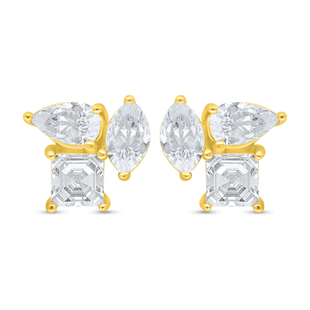 Sterling Silver 925 Earring Golden Plated Embedded With White Zircon