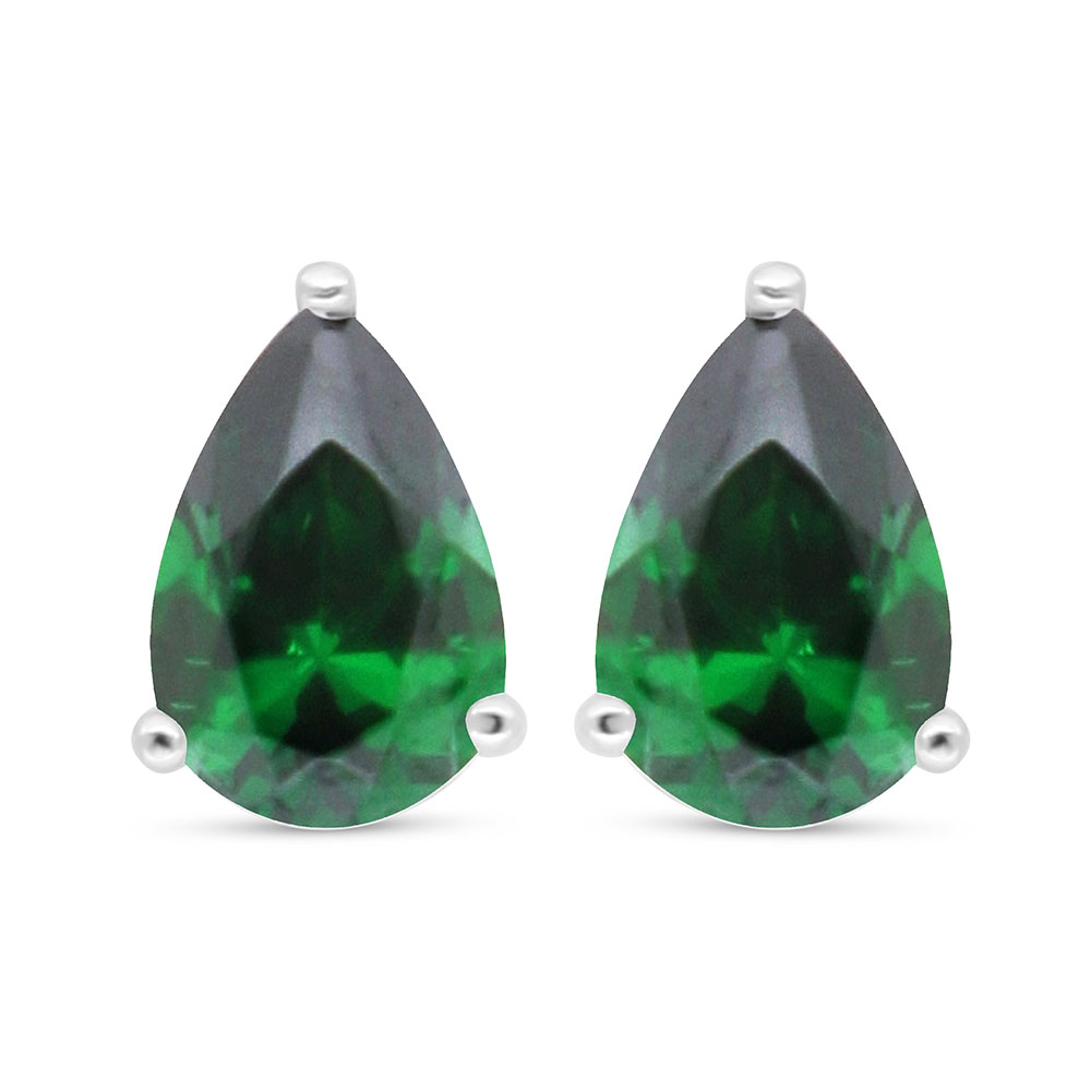 Sterling Silver 925 Earring Rhodium Plated Embedded With Emerald Zircon 