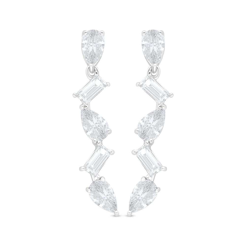 Sterling Silver 925 Earring Rhodium Plated Embedded With White Zircon