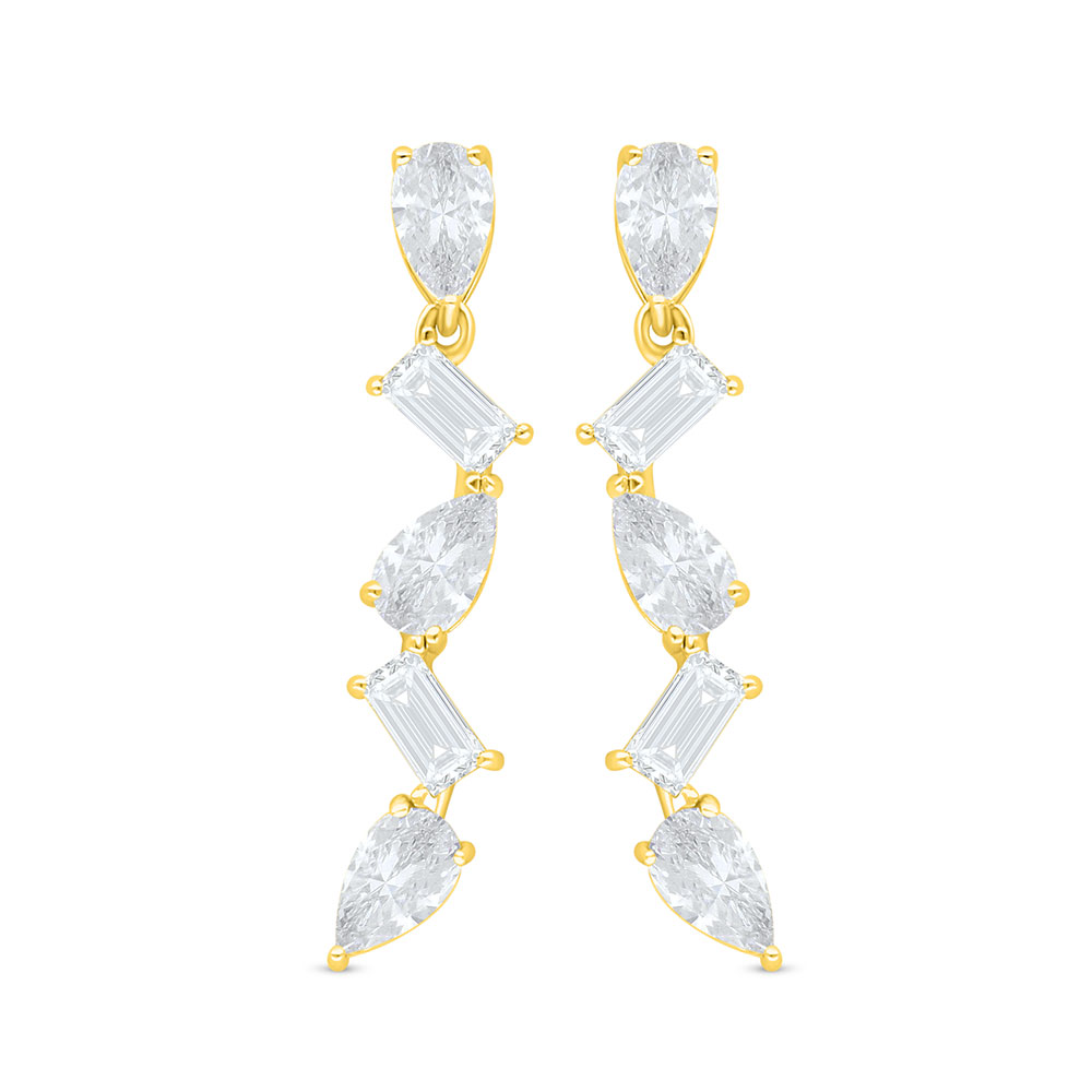 Sterling Silver 925 Earring Golden Plated Embedded With White Zircon