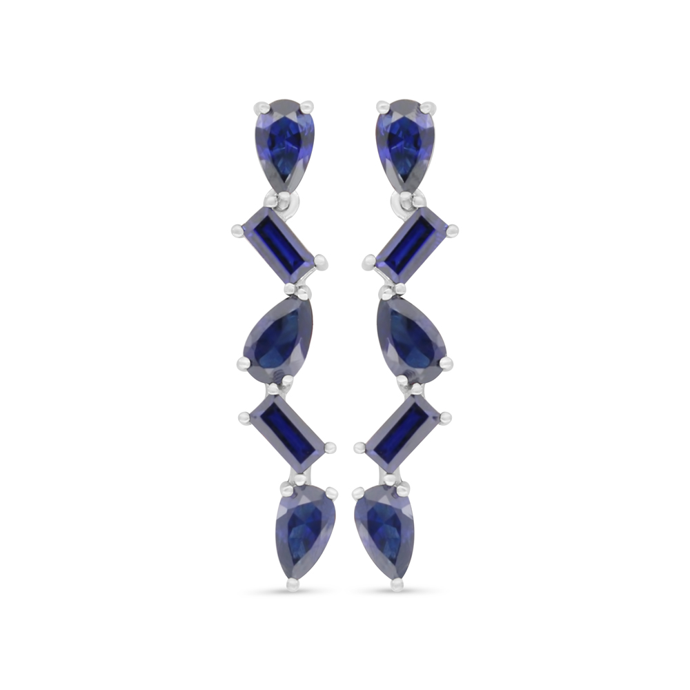 Sterling Silver 925 Earring Rhodium Plated Embedded With Sapphire Corundum 