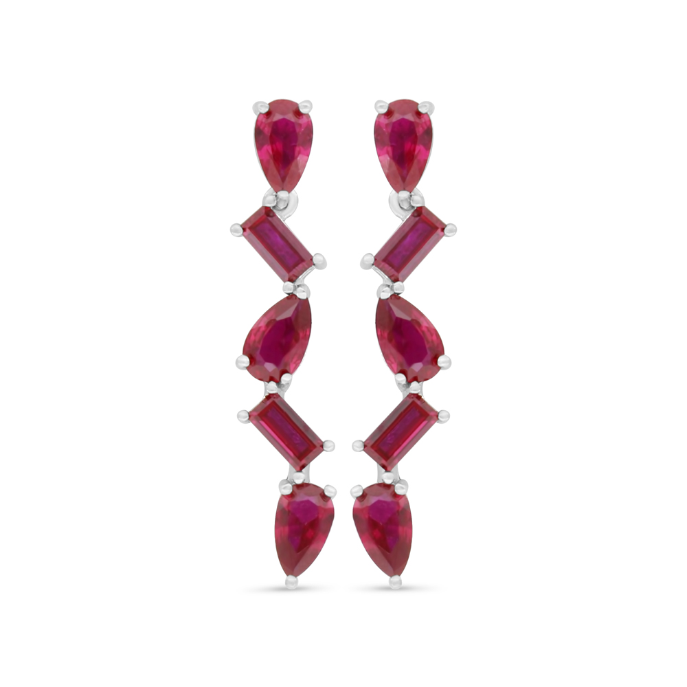 Sterling Silver 925 Earring Rhodium Plated Embedded With Ruby Corundum 