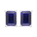 Sterling Silver 925 Earring Rhodium Plated Embedded With Sapphire Corundum And White Zircon