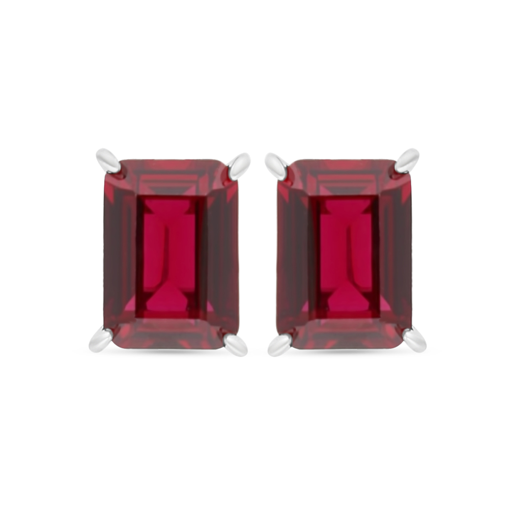 Sterling Silver 925 Earring Rhodium Plated Embedded With Ruby Corundum And White Zircon