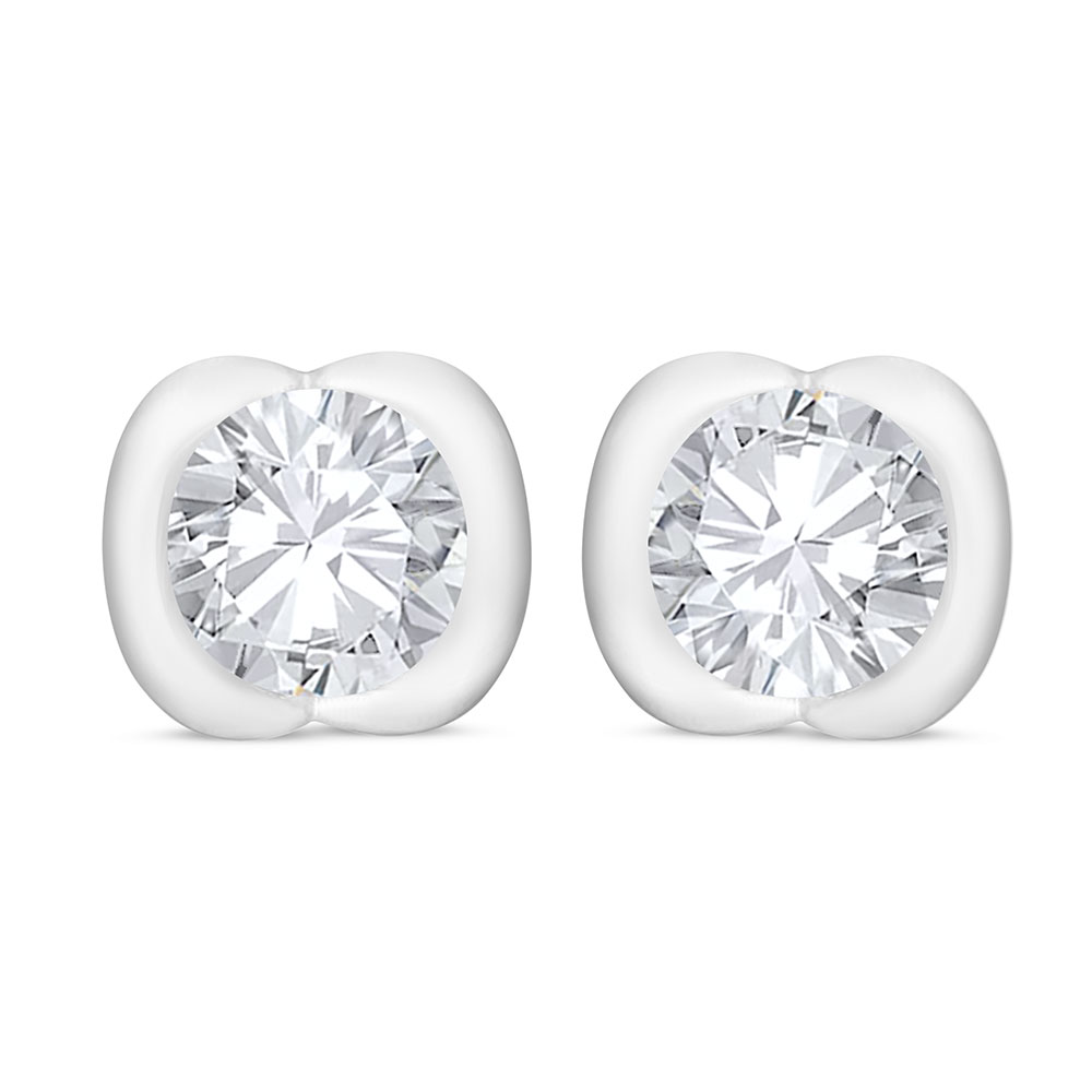 Sterling Silver 925 Earring Rhodium Plated Embedded With White Zircon