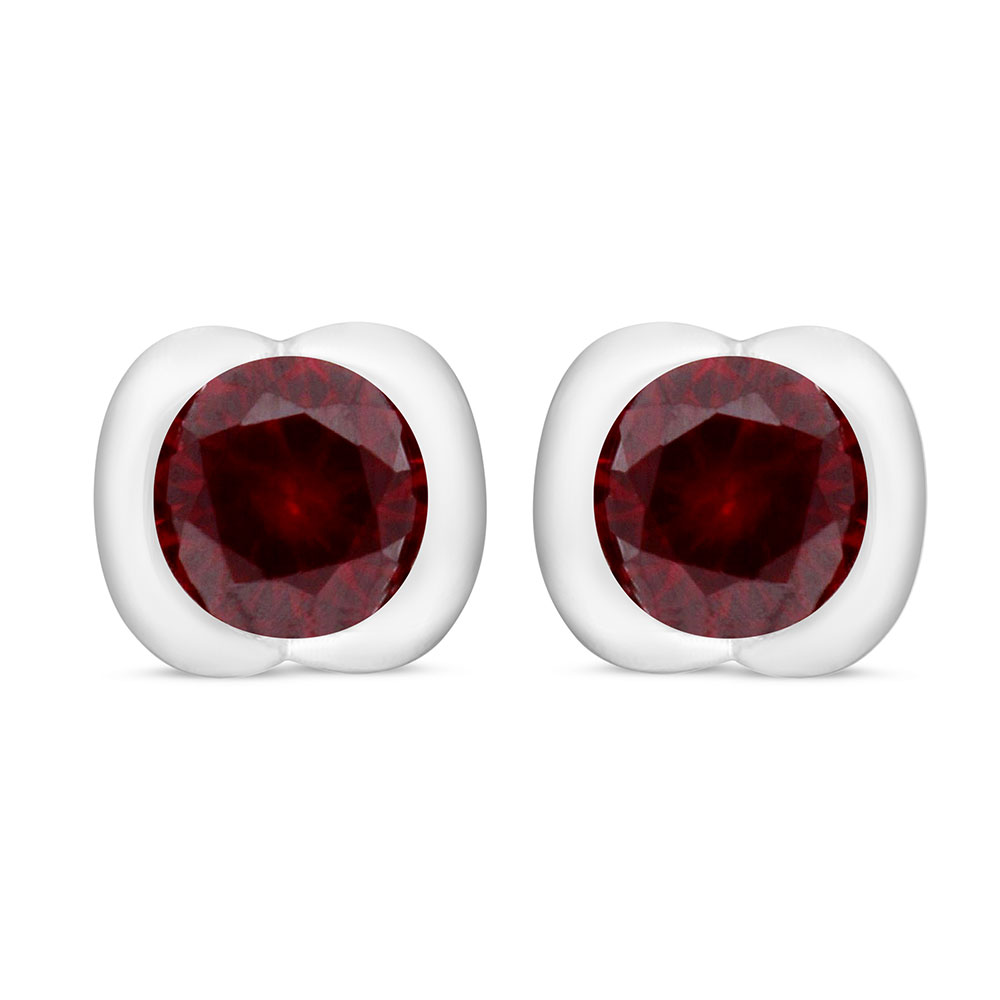 Sterling Silver 925 Earring Rhodium Plated Embedded With Ruby Corundum 