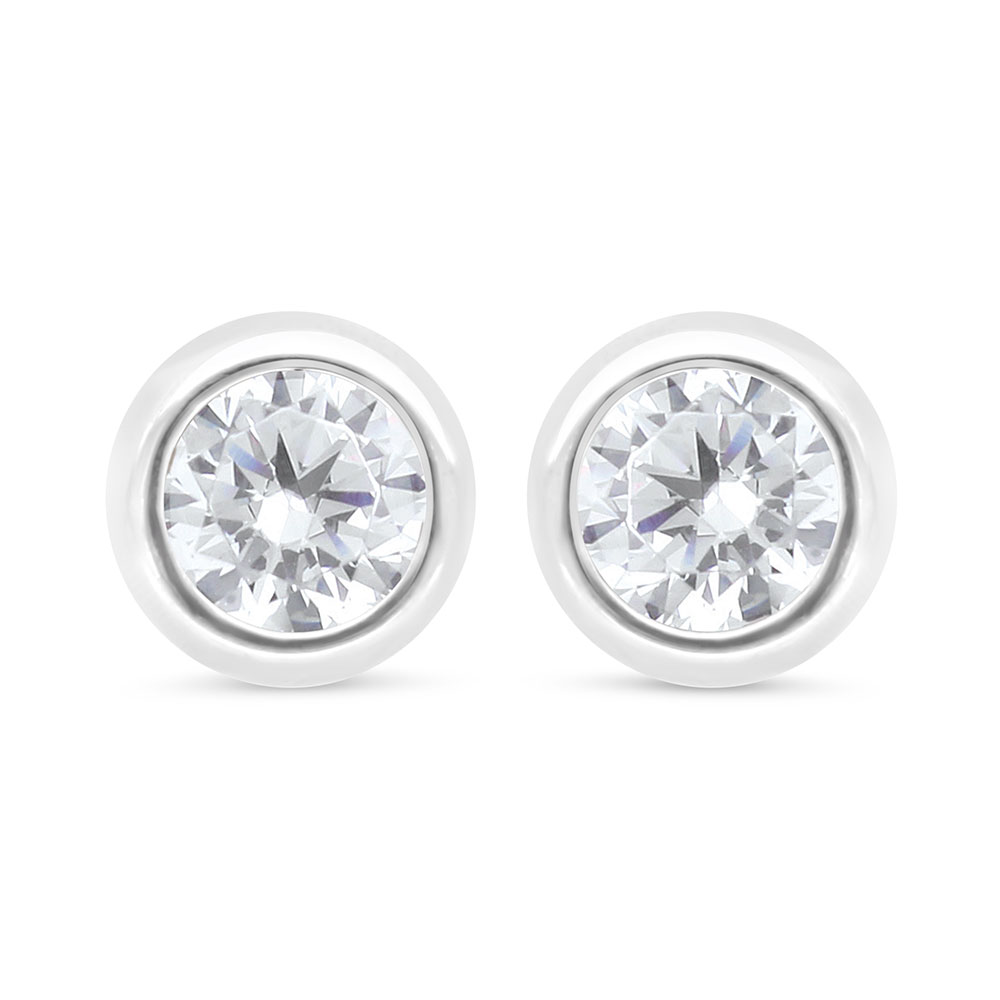 Sterling Silver 925 Earring Rhodium Plated Embedded With White Zircon 