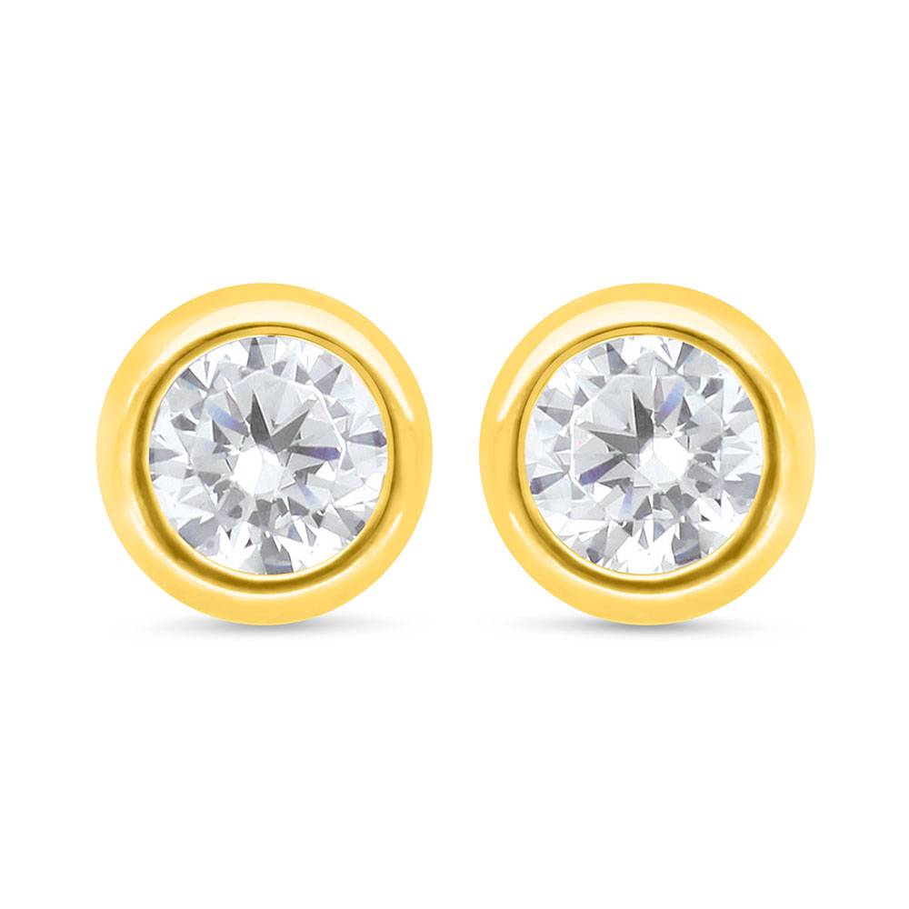 Sterling Silver 925 Earring Golden Plated Embedded With White Zircon