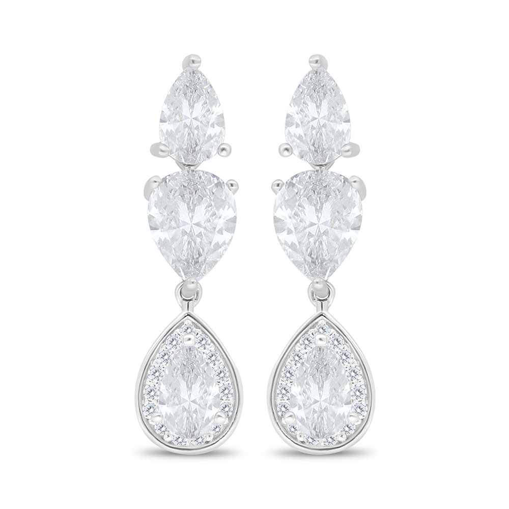 Sterling Silver 925 Earring Rhodium Plated Embedded With White Zircon 