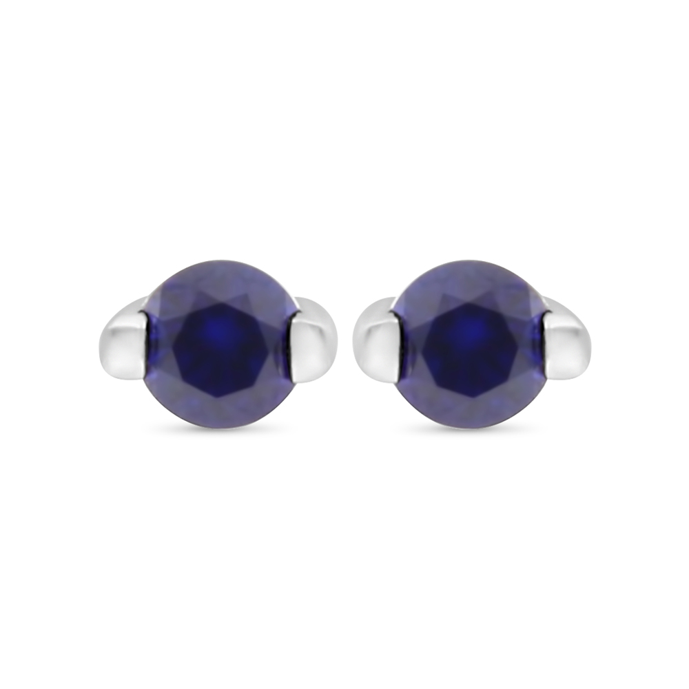 Sterling Silver 925 Earring Rhodium Plated Embedded With Sapphire Corundum 