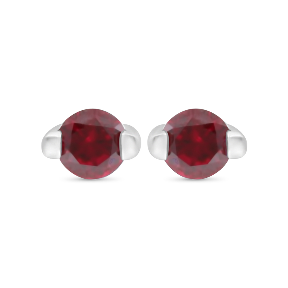 Sterling Silver 925 Earring Rhodium Plated Embedded With Ruby Corundum 