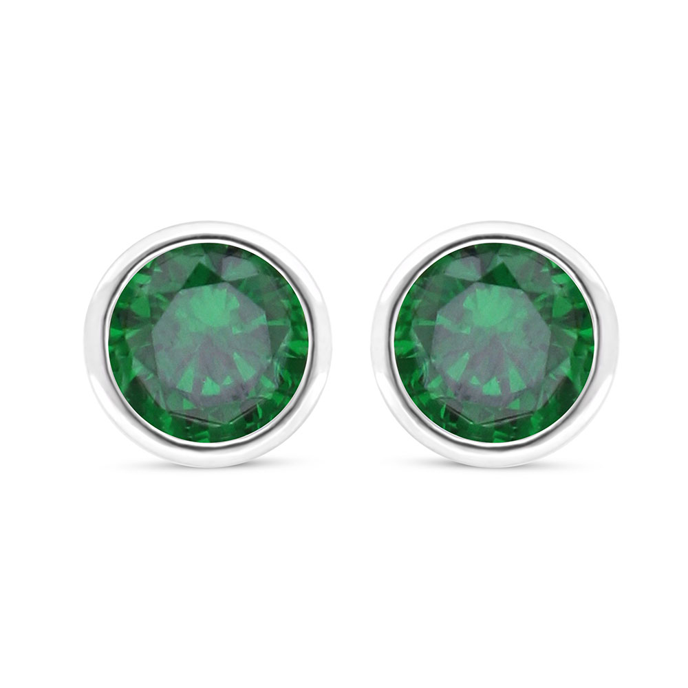 Sterling Silver 925 Earring Rhodium Plated Embedded With Emerald Zircon 