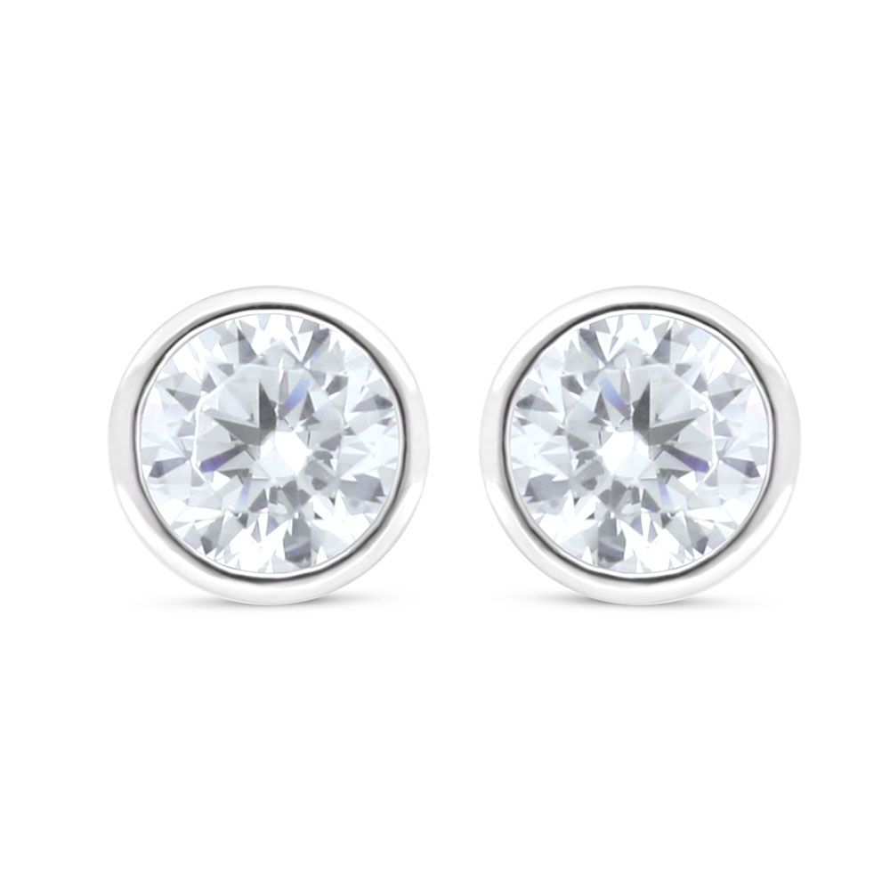 Sterling Silver 925 Earring Rhodium Plated Embedded With White Zircon