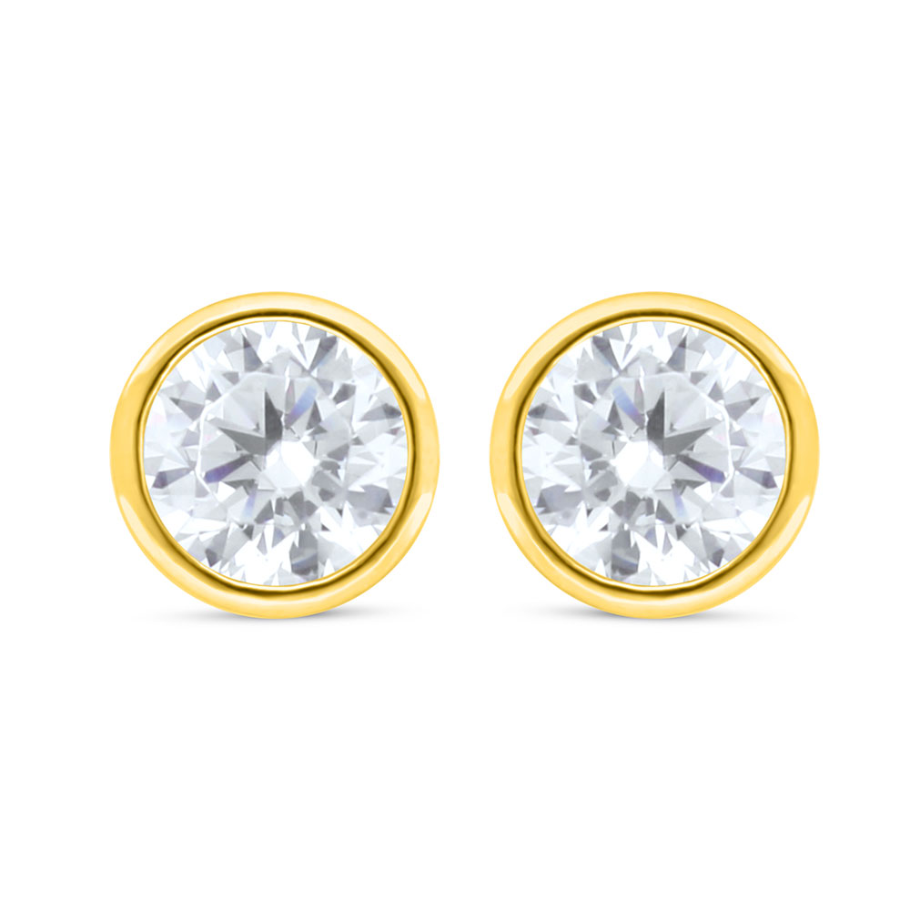 Sterling Silver 925 Earring Golden Plated Embedded With White Zircon