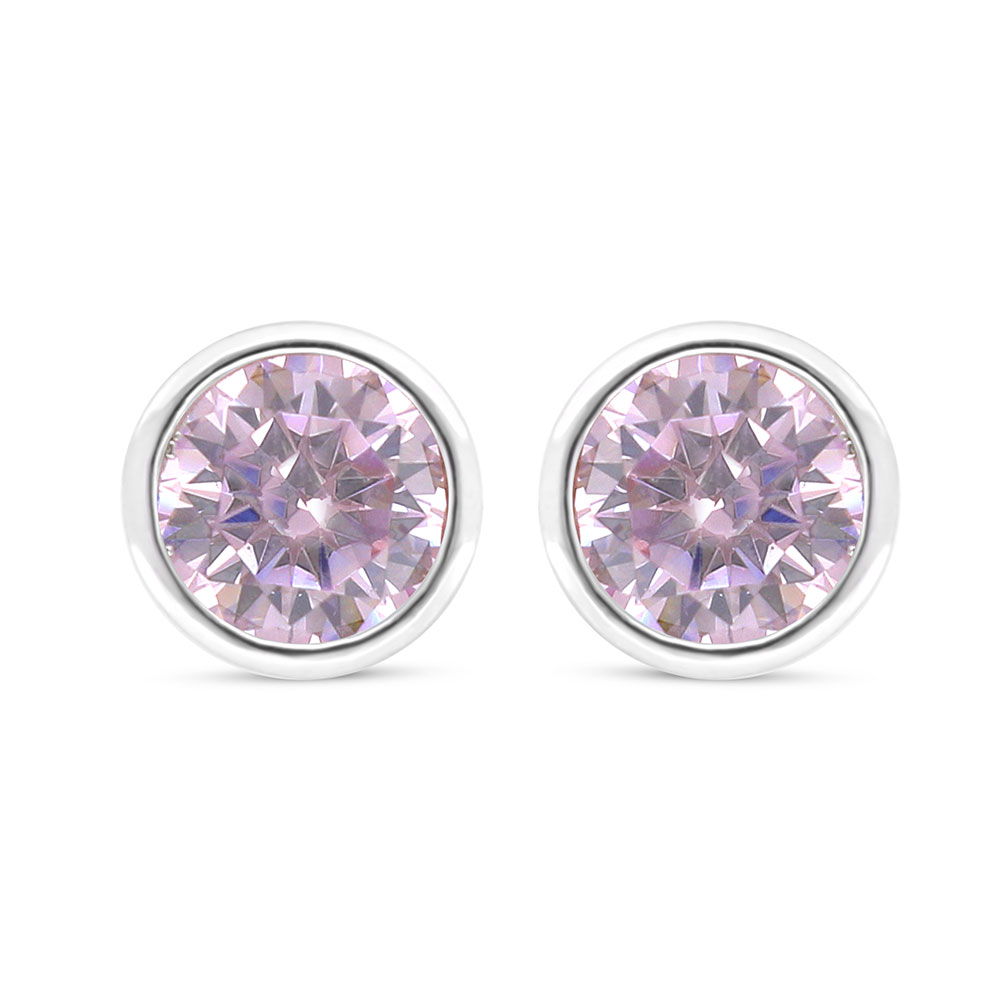 Sterling Silver 925 Earring Rhodium Plated Embedded With pink Zircon 