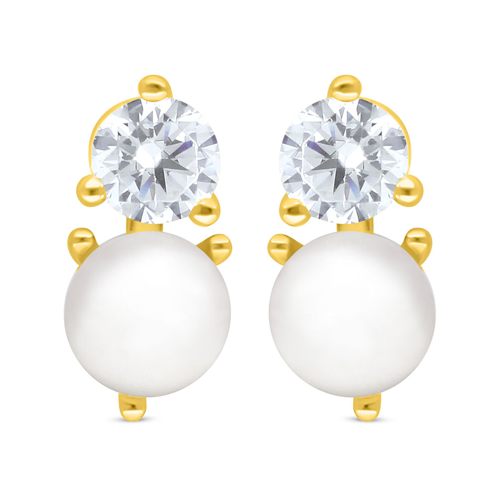 Sterling Silver 925 Earring Golden Plated Embedded With White Shell Pearl And White Zircon