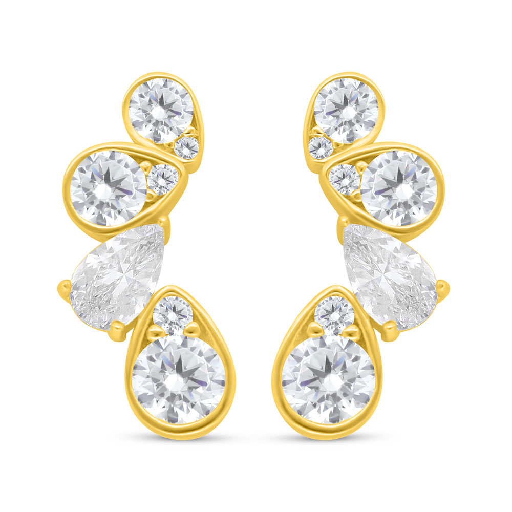 Sterling Silver 925 Earring Golden Plated Embedded With White Zircon