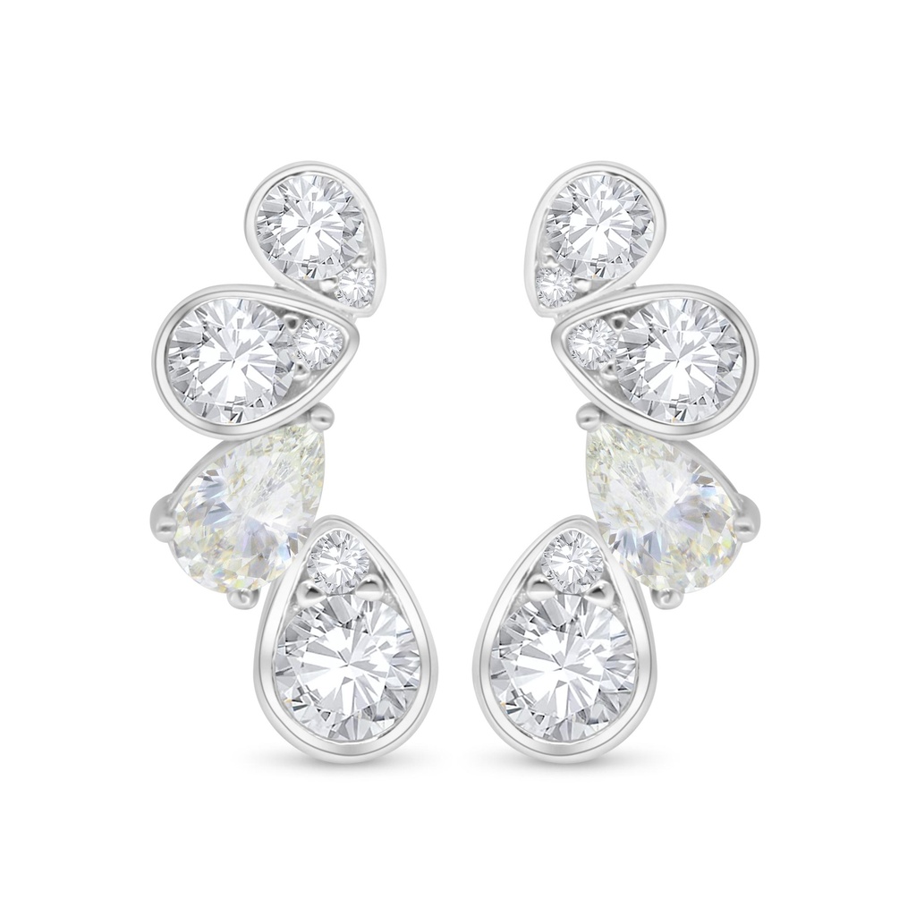 Sterling Silver 925 Earring Rhodium Plated Embedded With Yellow Diamond And White Zircon