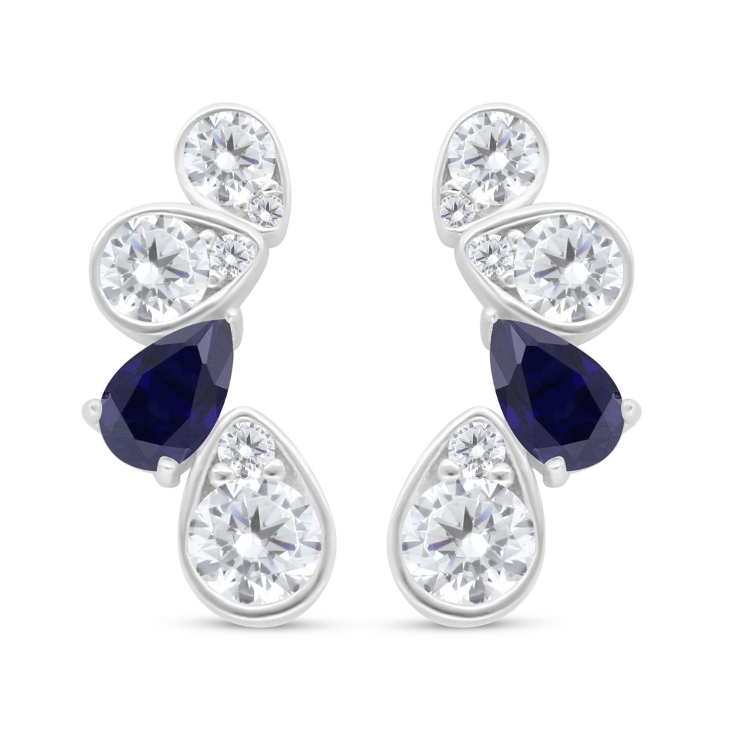 Sterling Silver 925 Earring Rhodium Plated Embedded With Sapphire Corundum And White Zircon