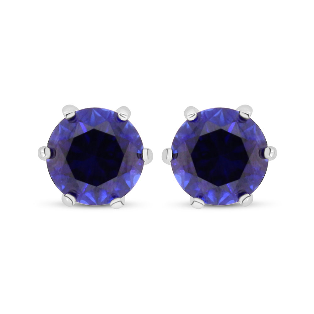 Sterling Silver 925 Earring Rhodium Plated Embedded With Sapphire Corundum 