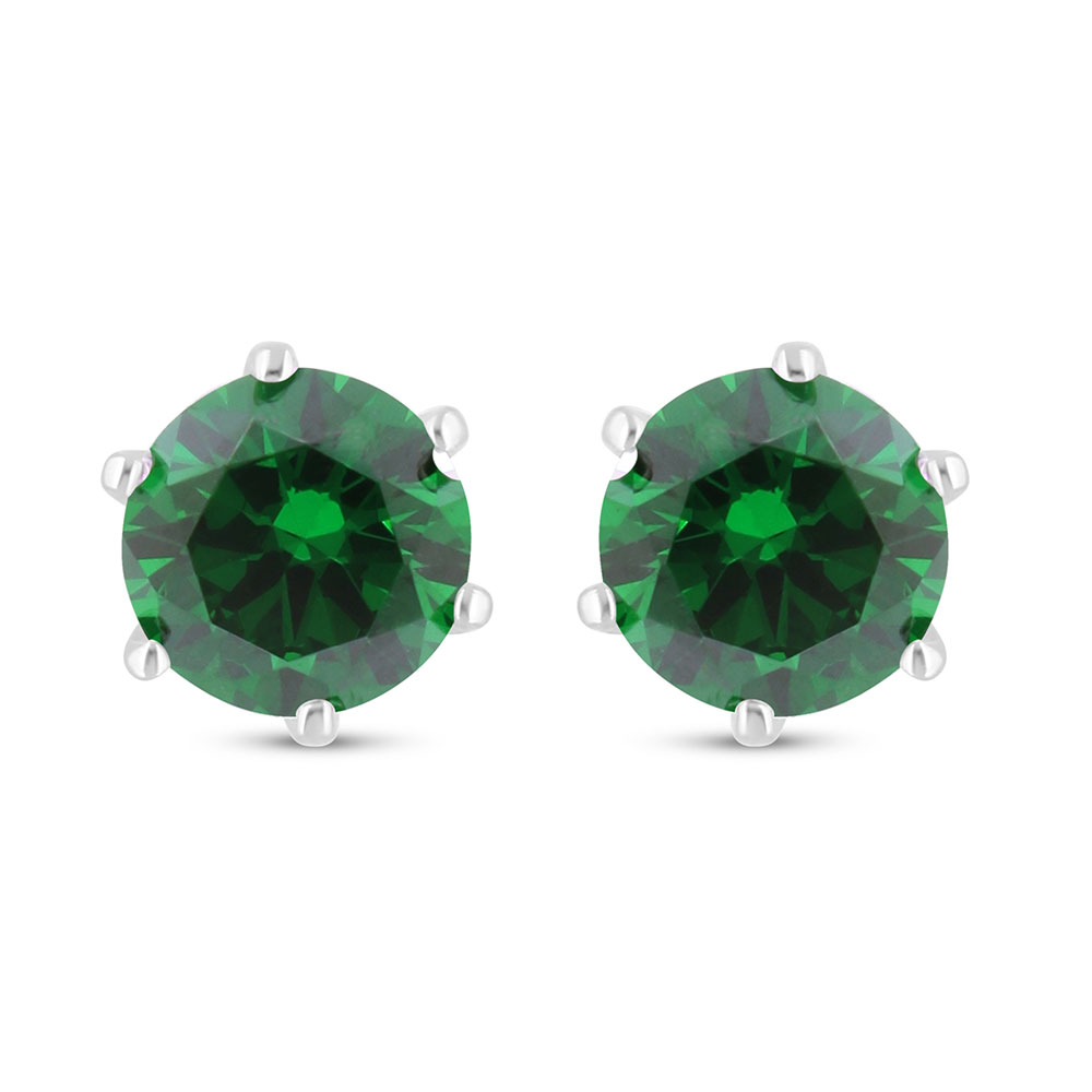 Sterling Silver 925 Earring Rhodium Plated Embedded With Emerald Zircon 