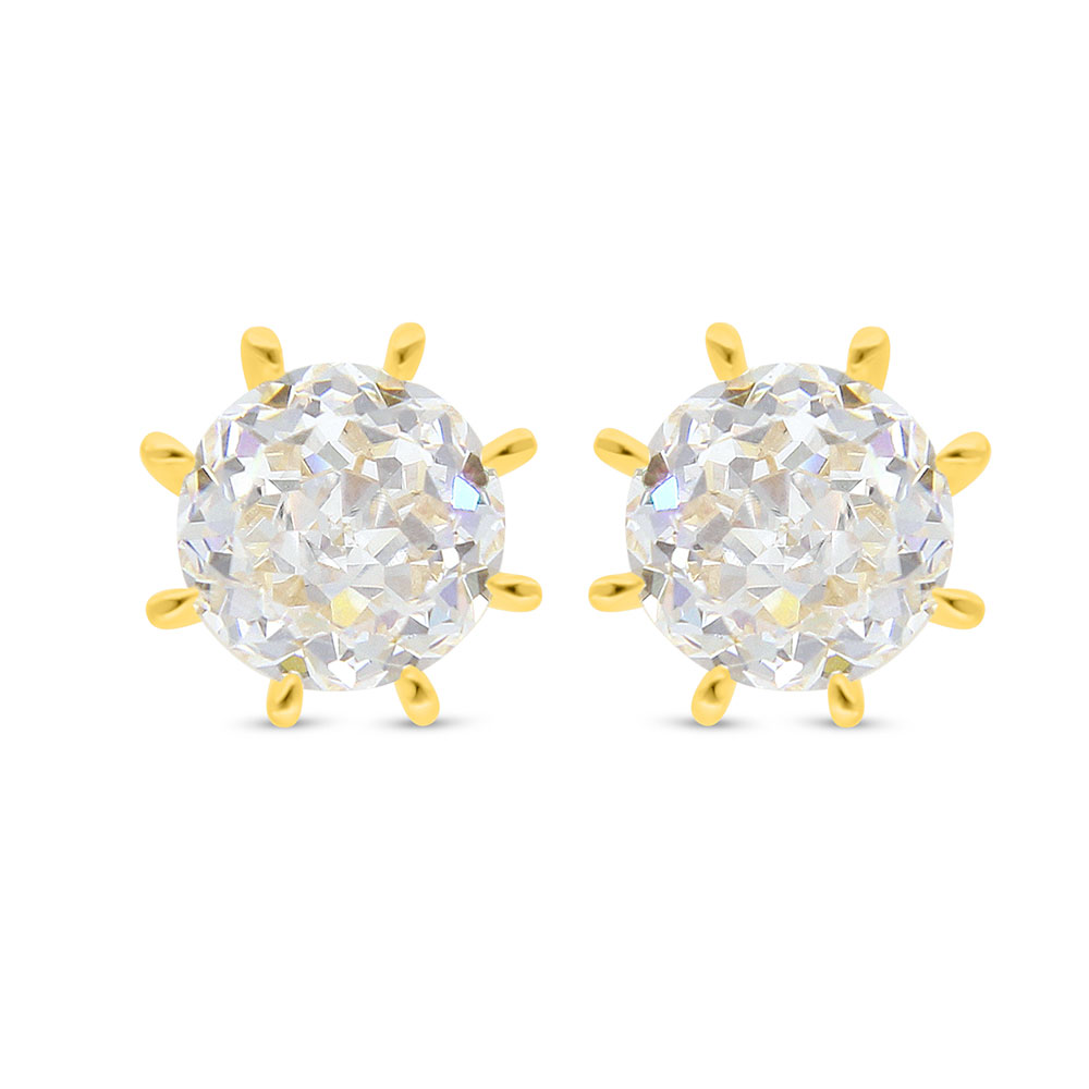 Sterling Silver 925 Earring Golden Plated Embedded With White Zircon