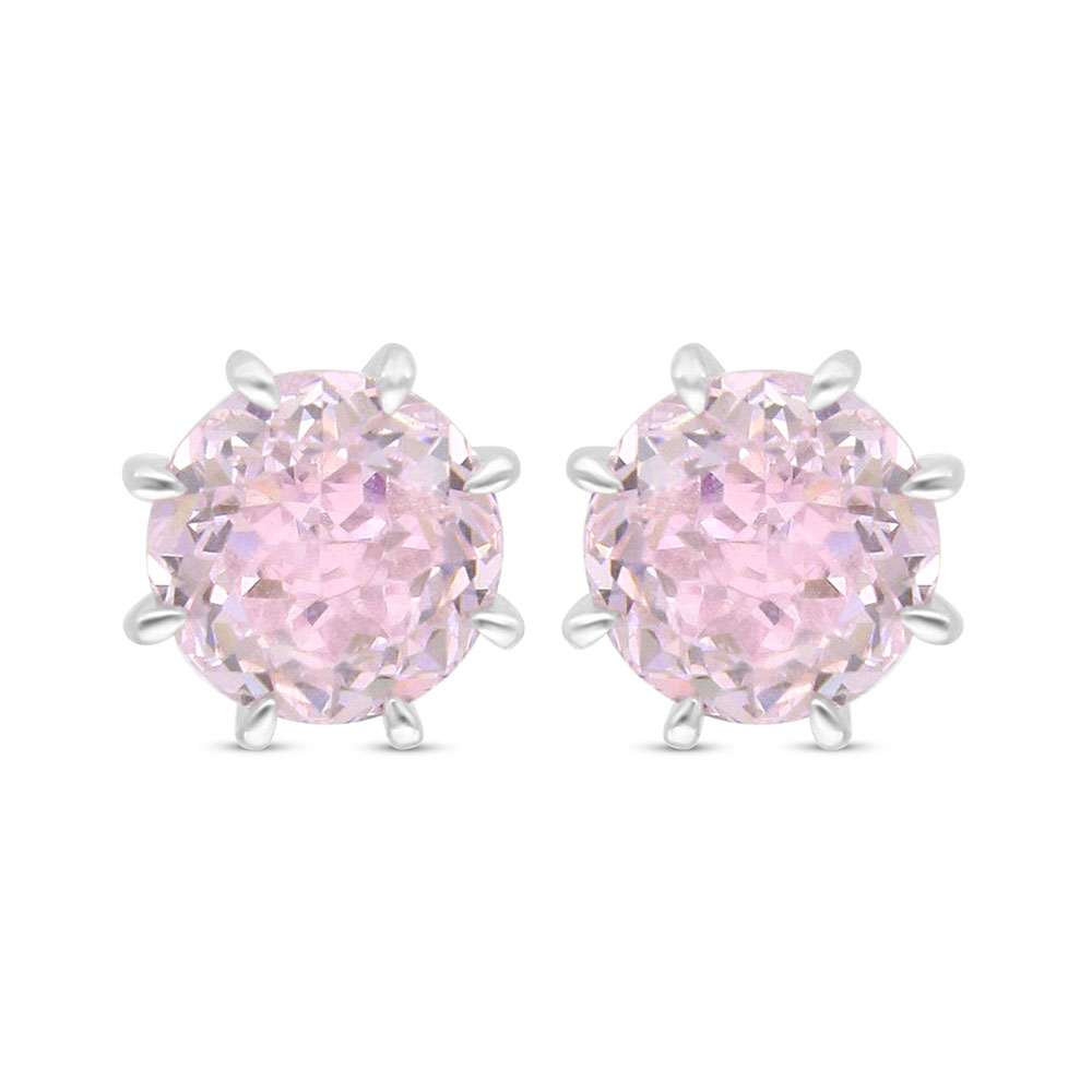 Sterling Silver 925 Earring Rhodium Plated Embedded With Pink Zircon 