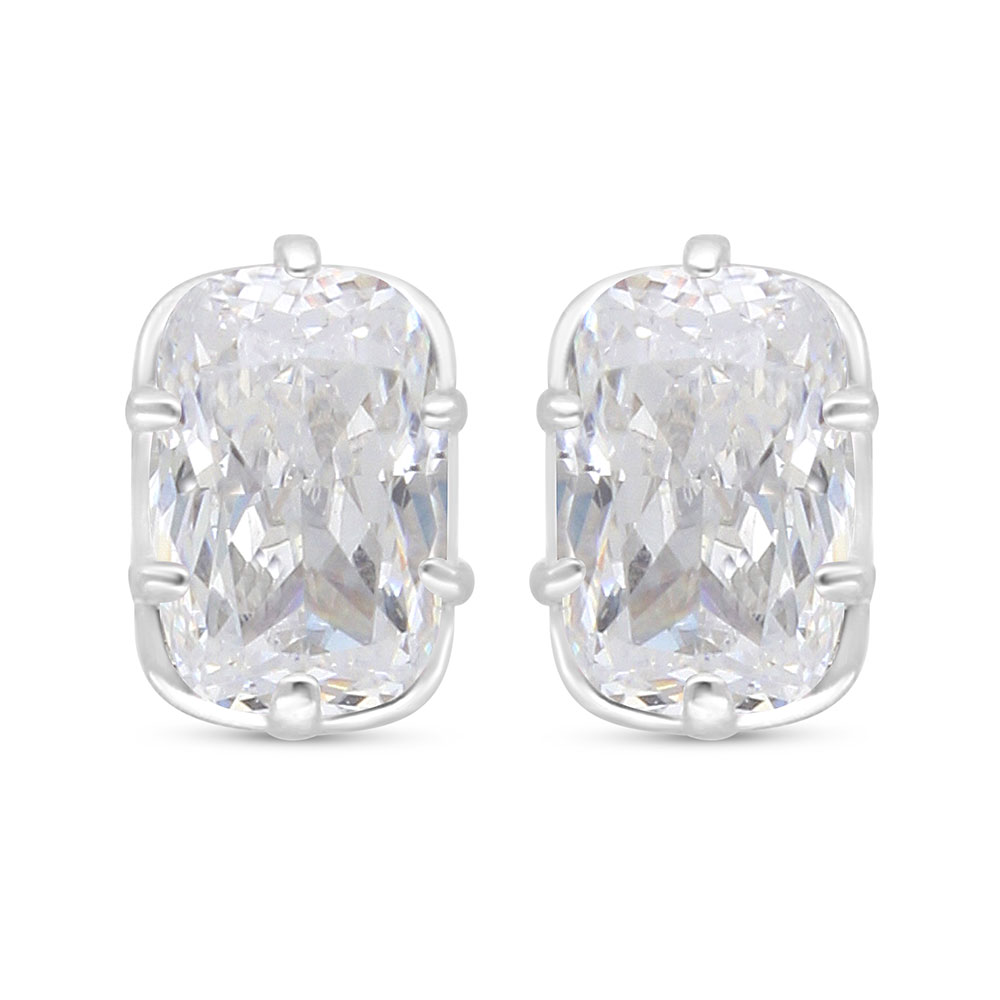 Sterling Silver 925 Earring Rhodium Plated Embedded With White Zircon